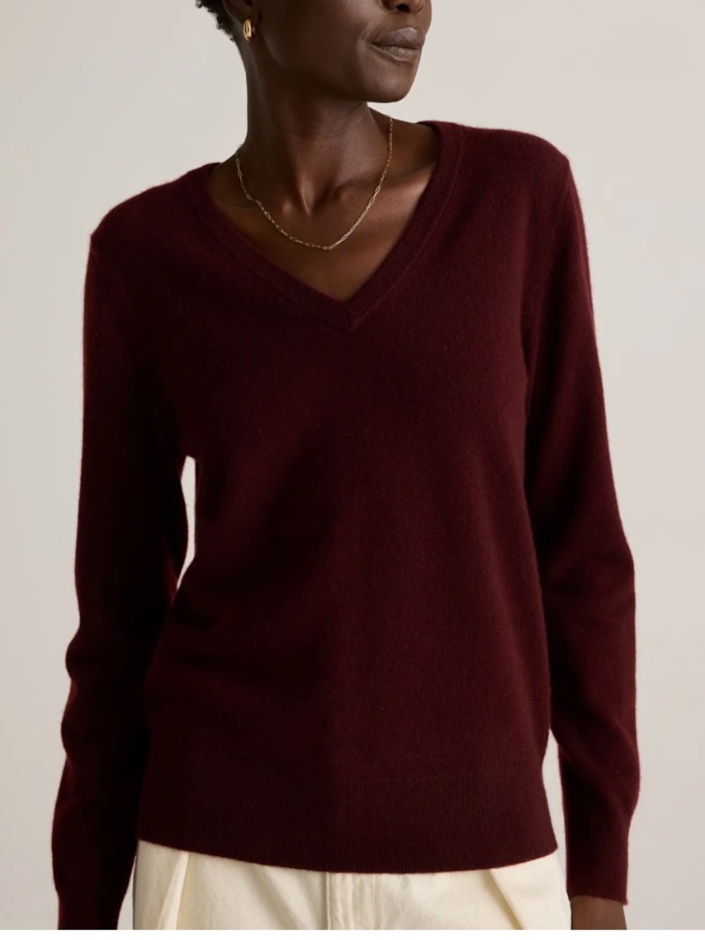 Quince Mongolian Cashmere V-Neck Sweater Rich Burgundy XL